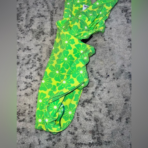 New Urban Outfitters Selena Scarf One piece bathing suit LARGE neon green floral - Picture 5 of 6